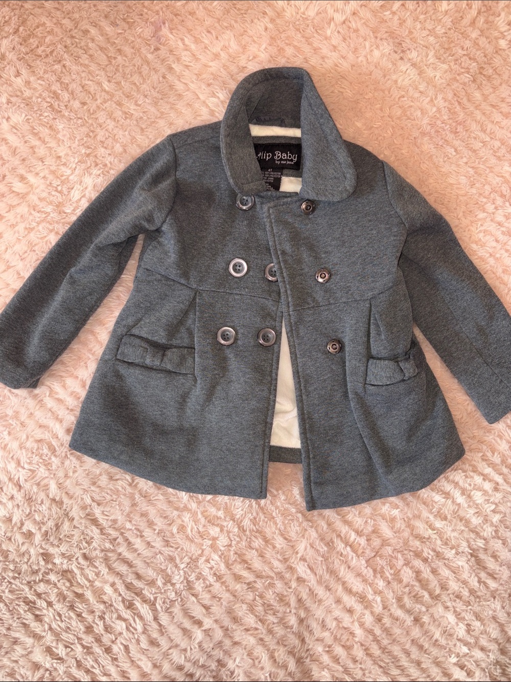 Girls' Gray Double-Breasted Peacoat Jacket